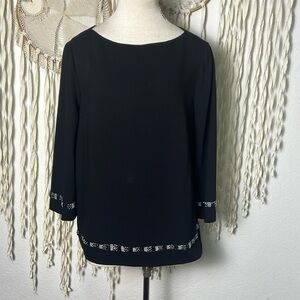 Valentino Black Wool Pull Over Beaded Accent Blouse Size 12